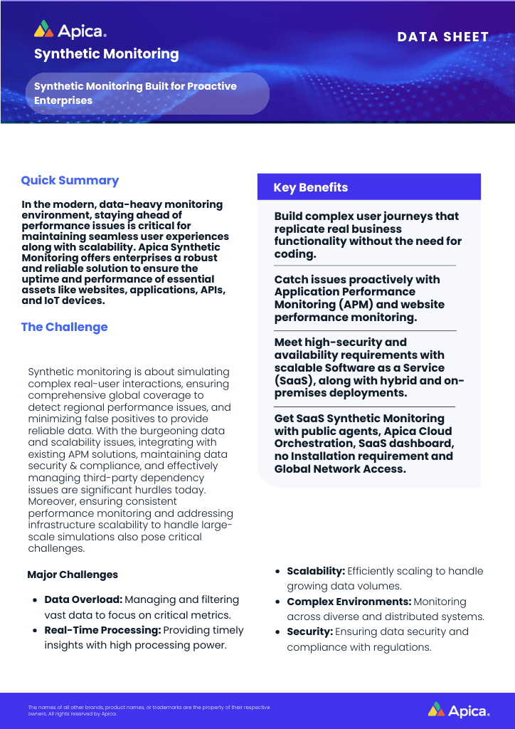 Apica Synthetic Monitoring Datasheet